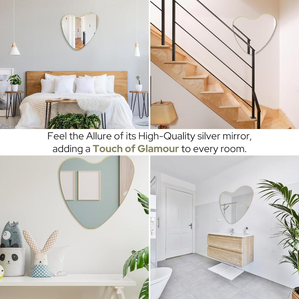 26 Inch Irregular Heart Wall Mirror For Home Decor Peach Maple