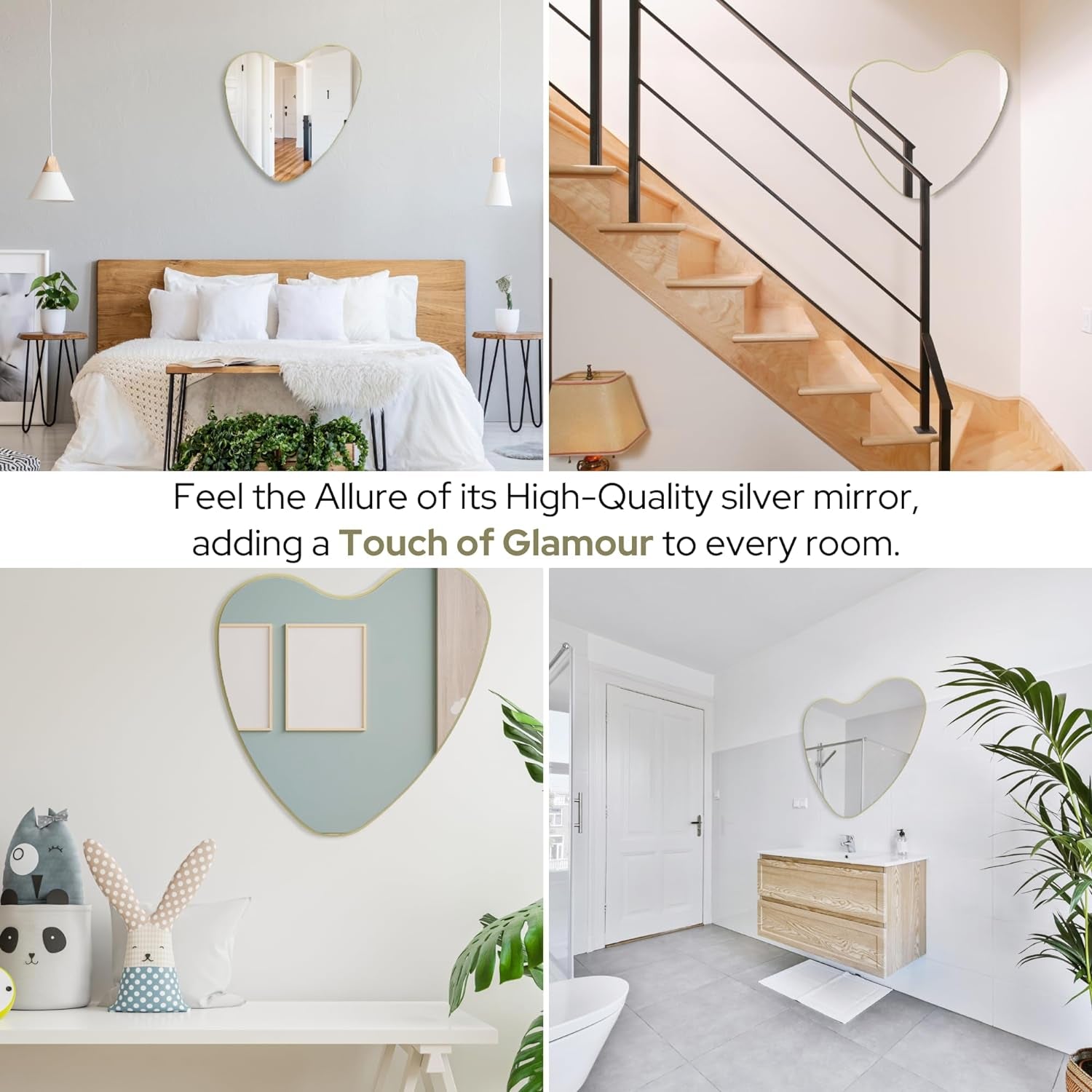 26 Inch Irregular Heart Wall Mirror For Home Decor Peach Maple