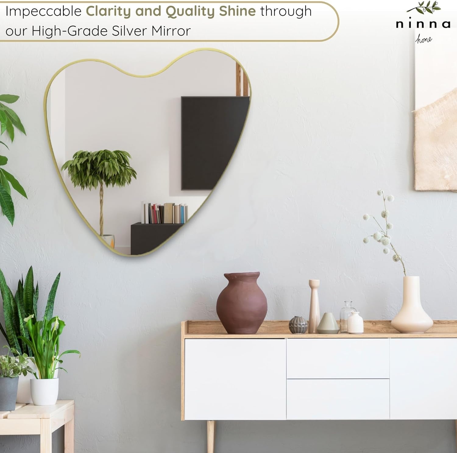 26 Inch Irregular Heart Wall Mirror For Home Decor Peach Maple