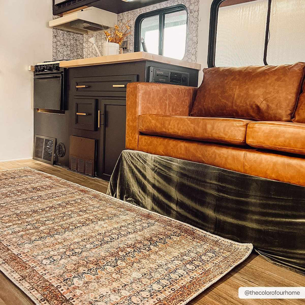 Rust Maligaya Distressed Washable Area Rug Champagne Themis