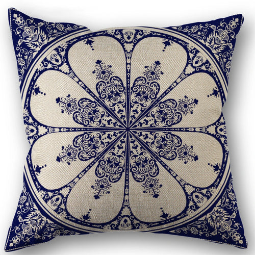 Rich Floral Pillow Covers Navy Blue White Chinoiserie Durable Bohemian