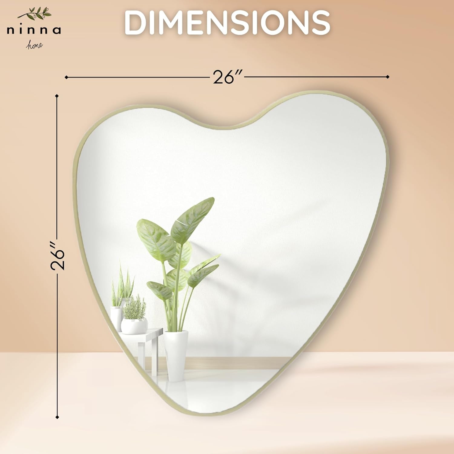26 Inch Irregular Heart Wall Mirror For Home Decor Peach Maple
