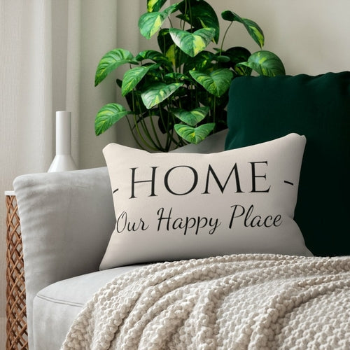 Decorative Lumbar Throw Pillow - Home our Happy Place - Beige Black Grey Coco