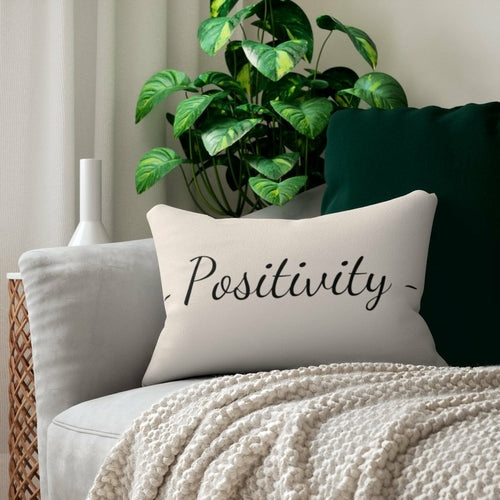 Decorative Lumbar Throw Pillow - Beige and Black Positivity Word Art Grey Coco
