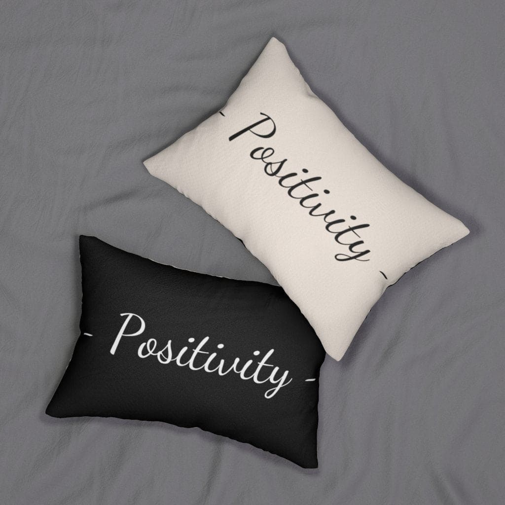 Decorative Lumbar Throw Pillow - Beige and Black Positivity Word Art Grey Coco