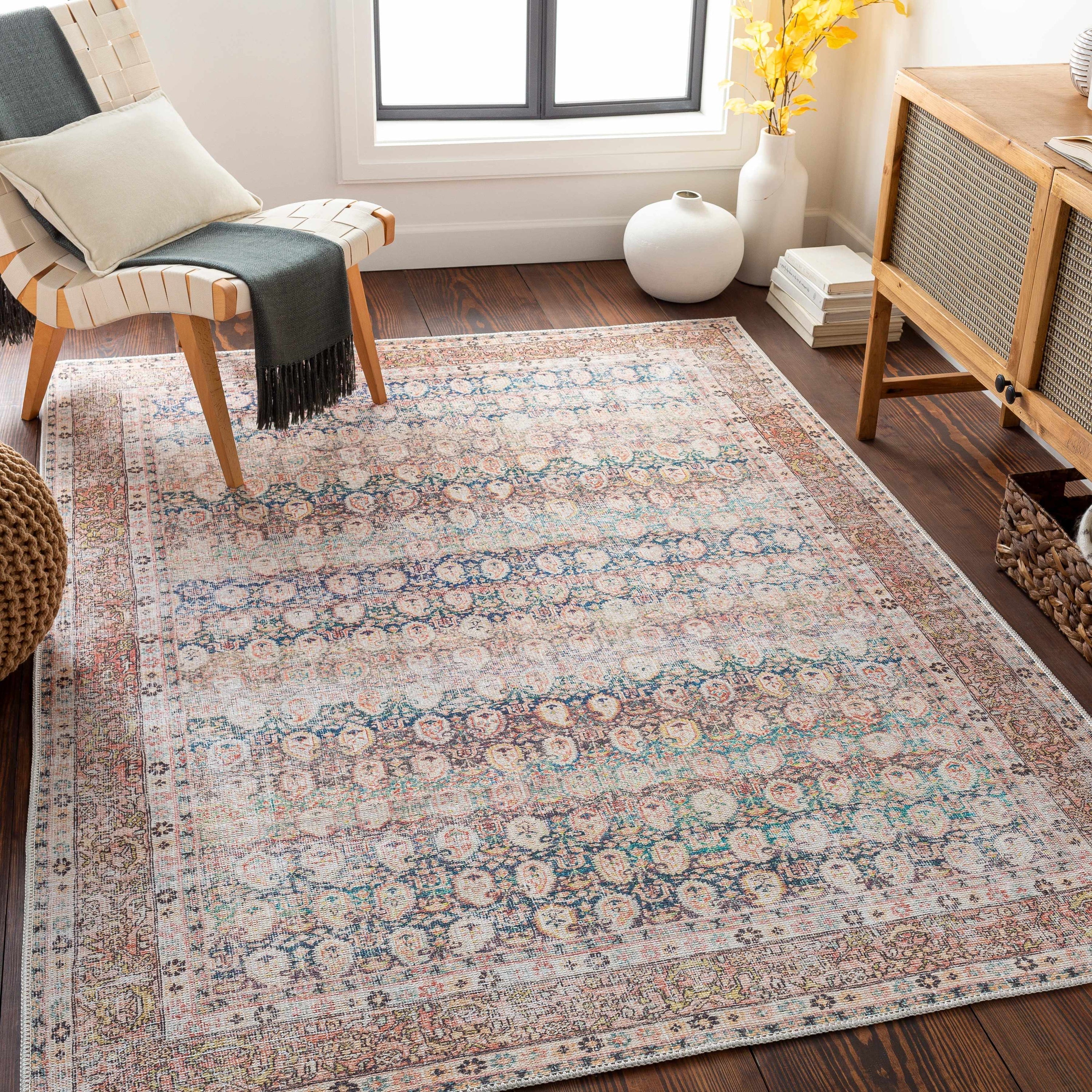 Rust Maligaya Distressed Washable Area Rug Champagne Themis
