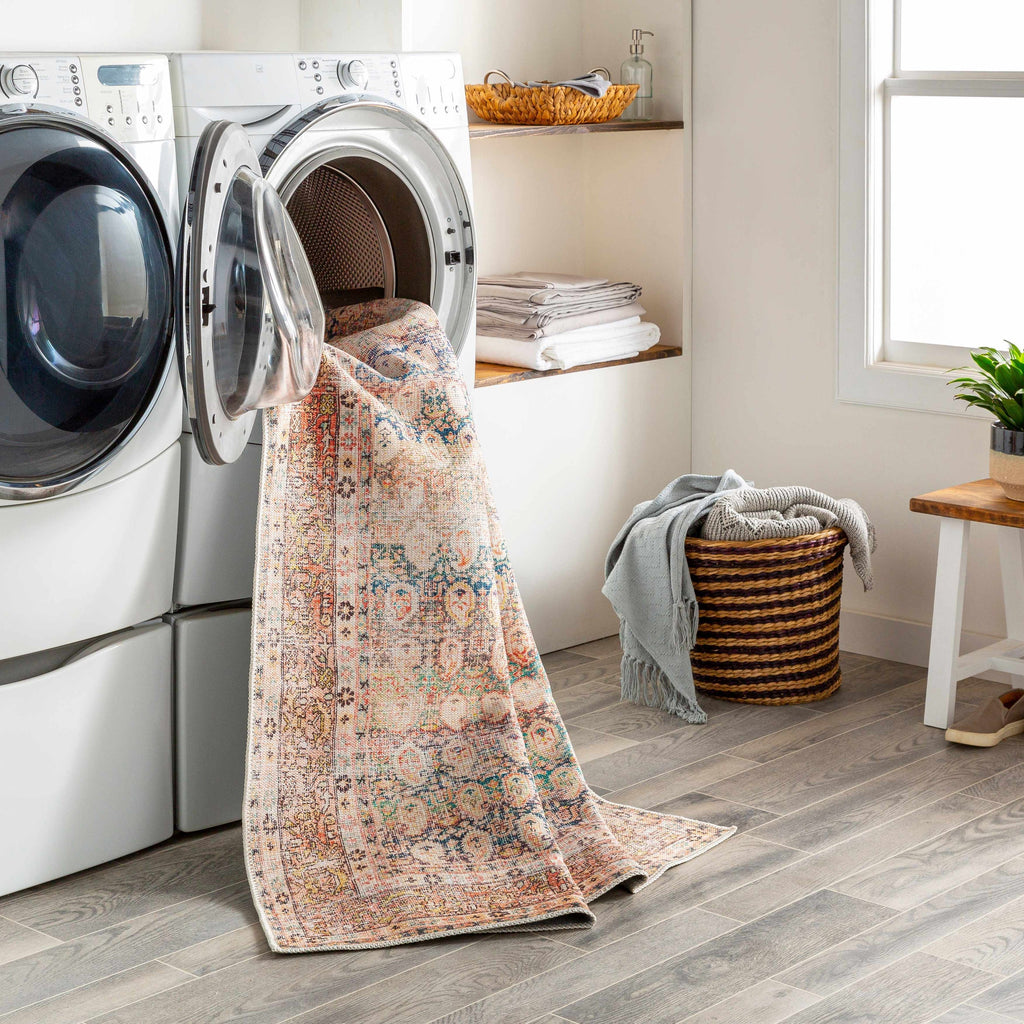 Rust Maligaya Distressed Washable Area Rug Champagne Themis