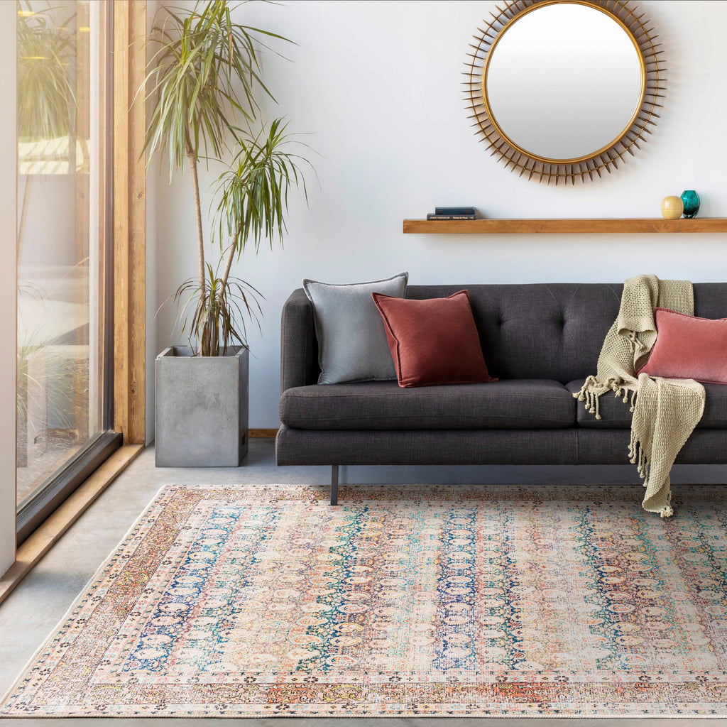 Rust Maligaya Distressed Washable Area Rug Champagne Themis