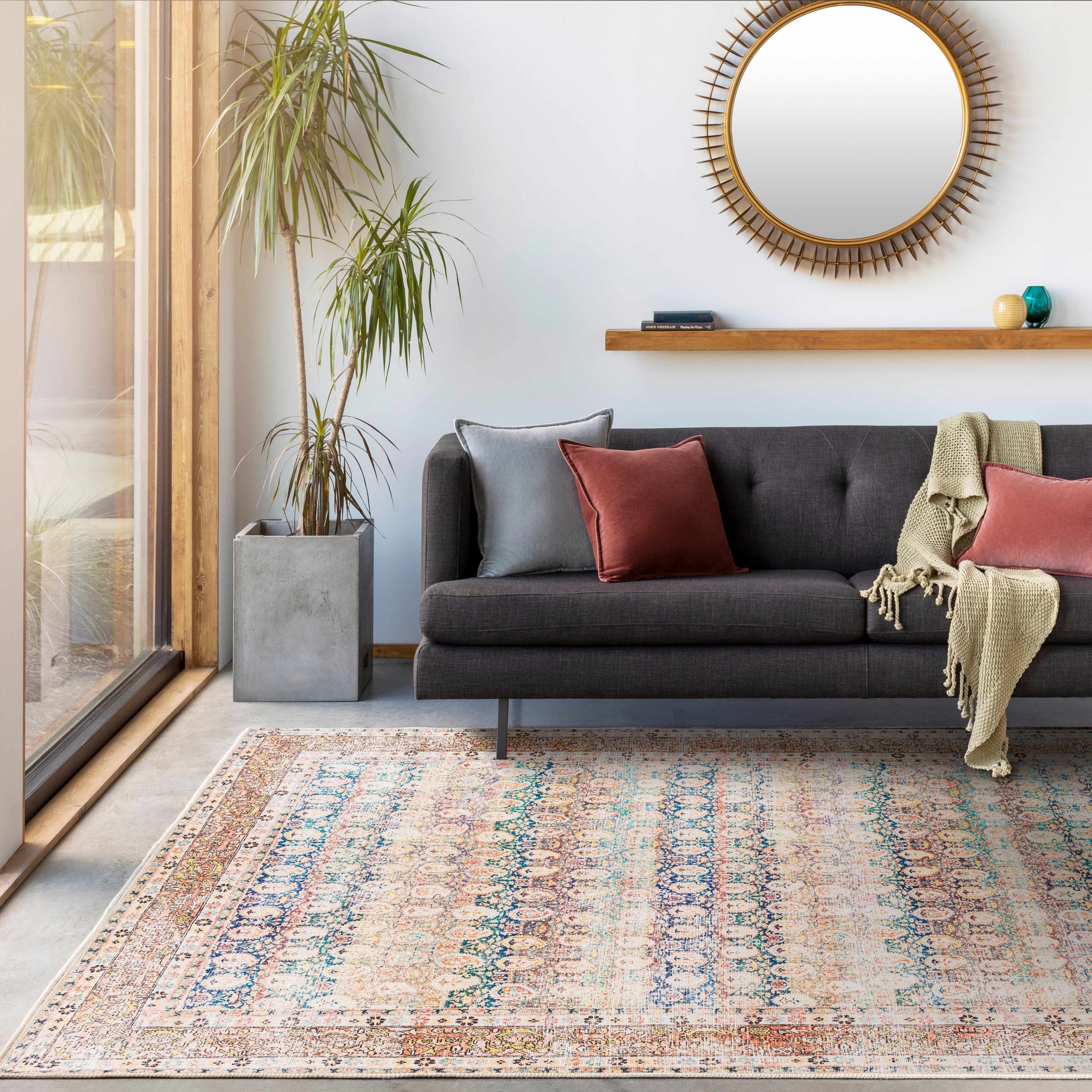 Rust Maligaya Distressed Washable Area Rug Champagne Themis